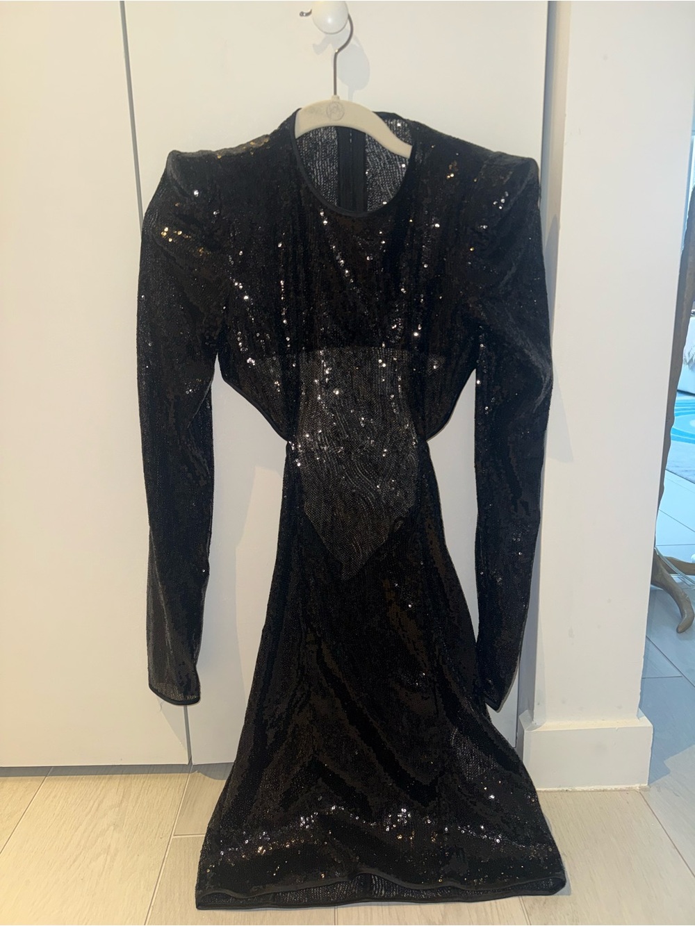 DSQUARED2 Black Sequin Backless Long-Sleeve Dress